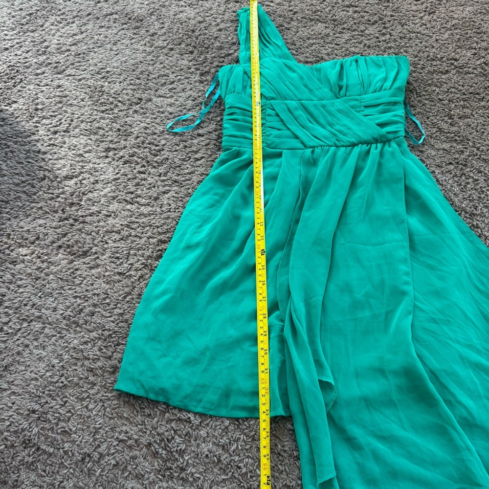 H&M One-Shoulder DRESS Green Pleated Chiffon Asymmetrical Hem Bridesmaid 4 - Picture 7 of 11